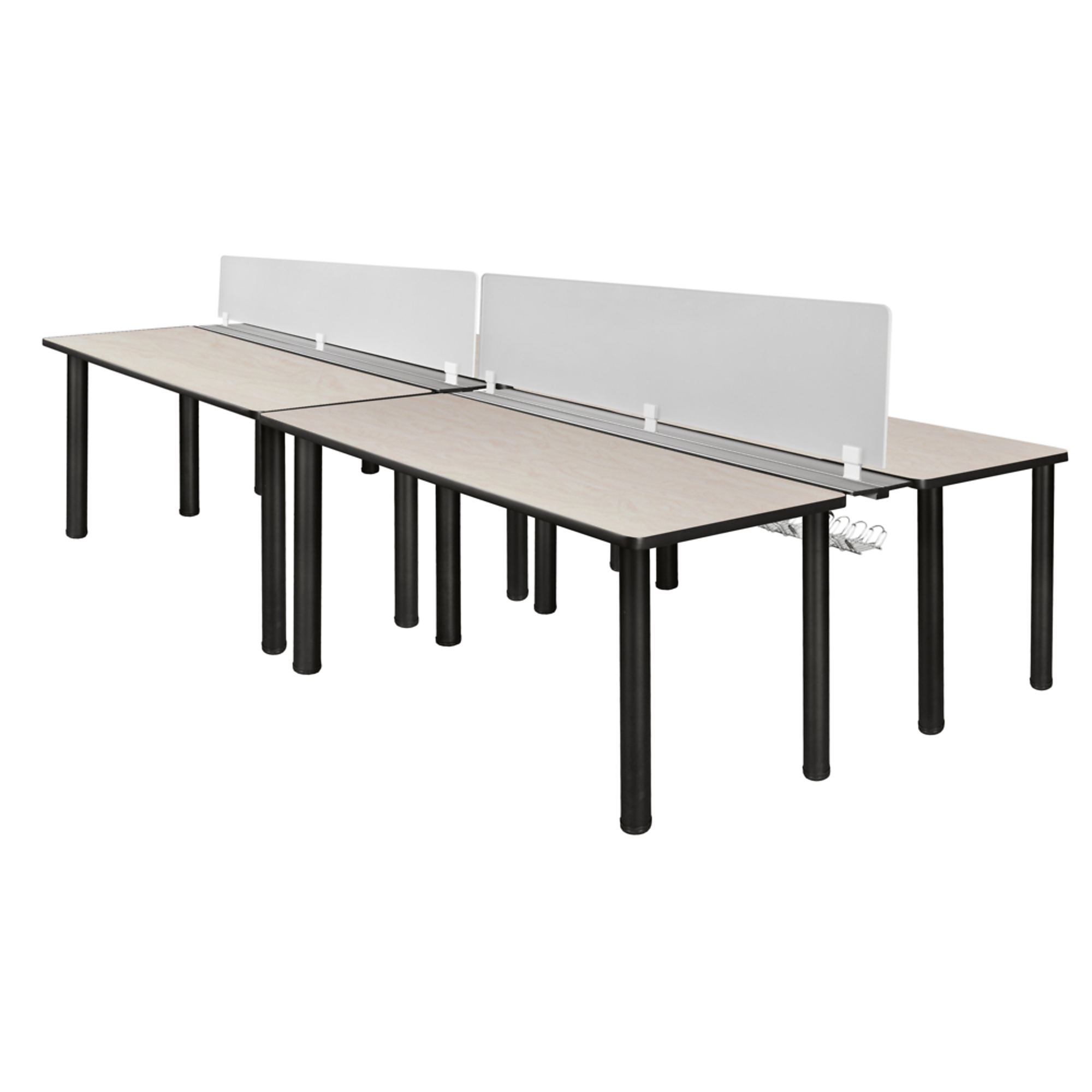 Regency Kee 4-Person Workstation Desk — 60in. x 24in., Maple Top, Black Legs, Privacy Divider, Model# MBSPD12024PLBPBK